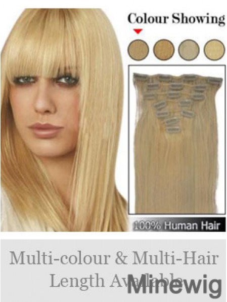 Trendy Blonde Straight Remy Human Hair Clip In Hair Extensions