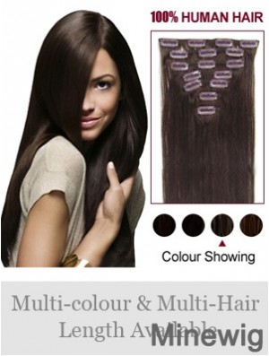 Clip In Human Hair Extensions Full Head Brown Color Straight Style