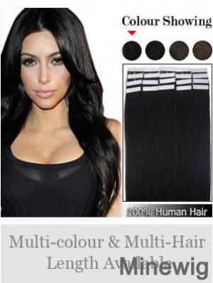 Black Straight Comfortable Remy Human Hair Tape In Hair Extensions