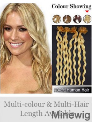 Blonde Curly Great Nail/U Tip Hair Extensions