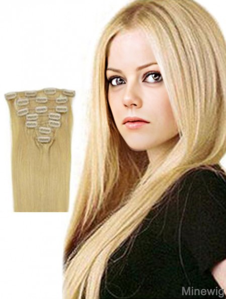 Clip In Hair Extensions Blonde Color Straight Style With Remy