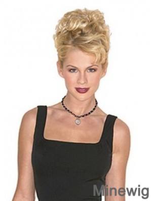Hairpieces Clip On Blonde Color Short Length Curly Style