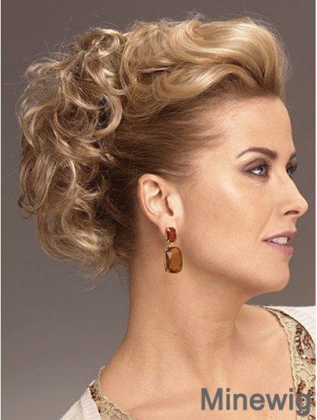 Clip On Hairpieces With Synthetic Blonde Color Short Length Curly Style