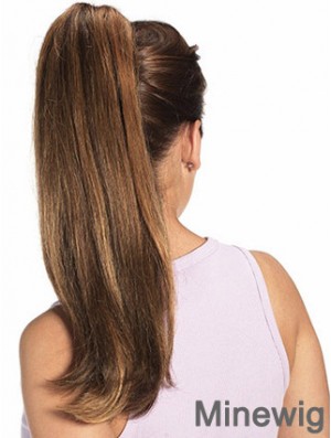 Human Hair Ponytail Long Length Straight Style Auburn Color
